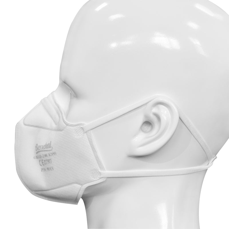 White Benehal KN95 mask on white mannequin