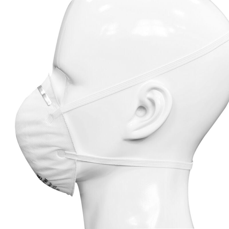 White Benehal 6115L respirator left profile view on mannequin