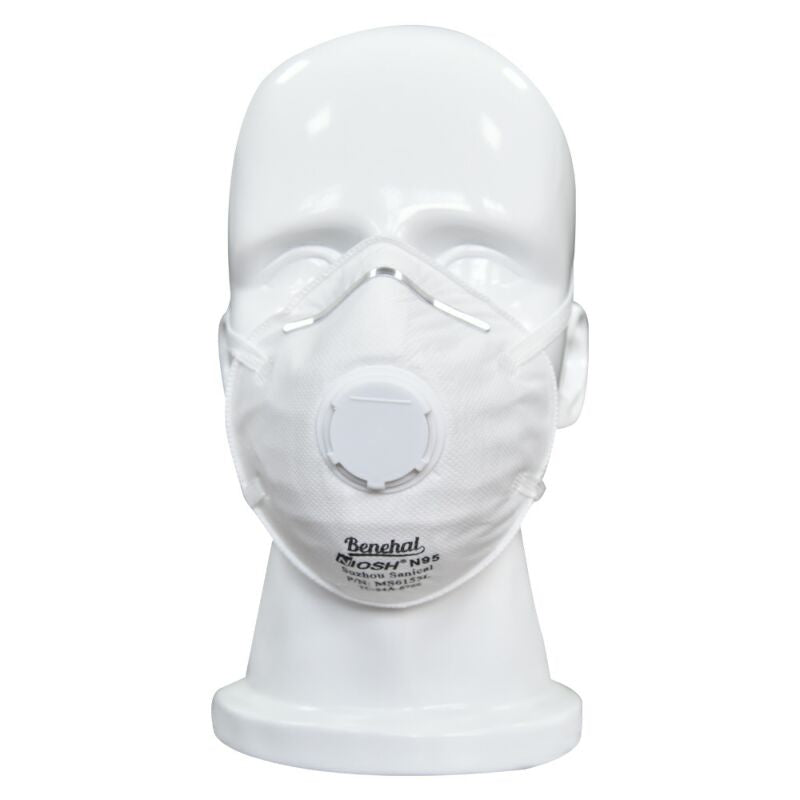 White Benehal 6155L respirator front view with white maneequin
