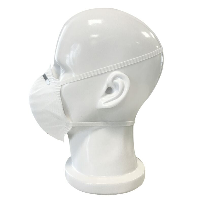 White Benehal 6215 respirator left side view on white mannequin