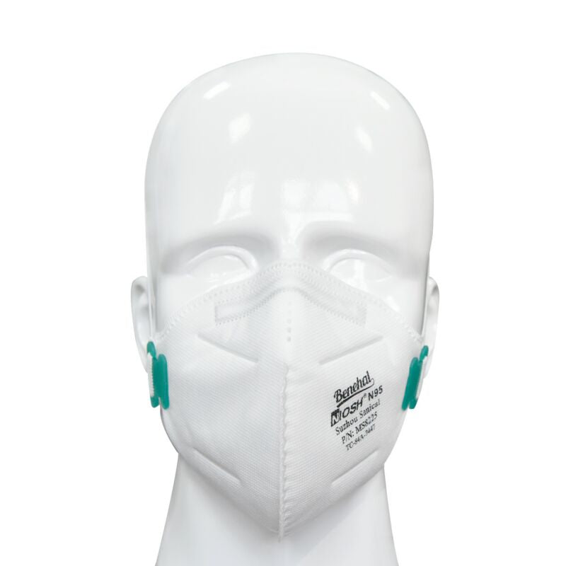White NIOSH N95 mask on mannequin front view