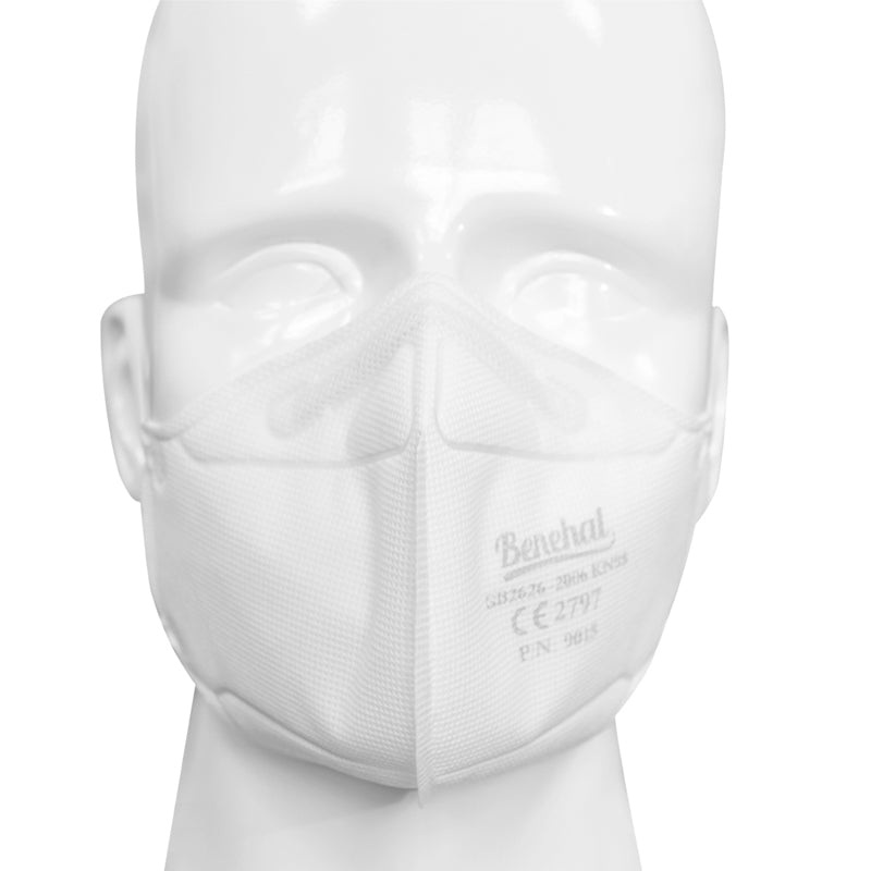 White Benehal KN95 mask on white mannequin