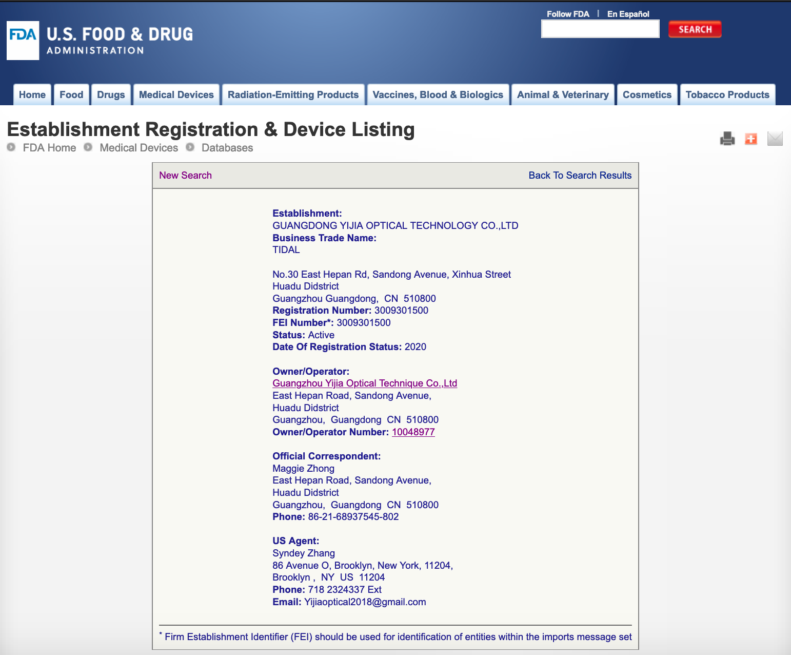 FDA registration