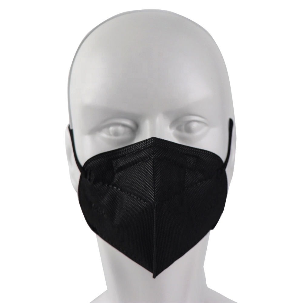Black KN95 mask front view on white mannequin